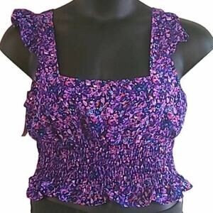 BCBGeneration Women's Floral Smocked Sleeveless Blouse - Size Large
